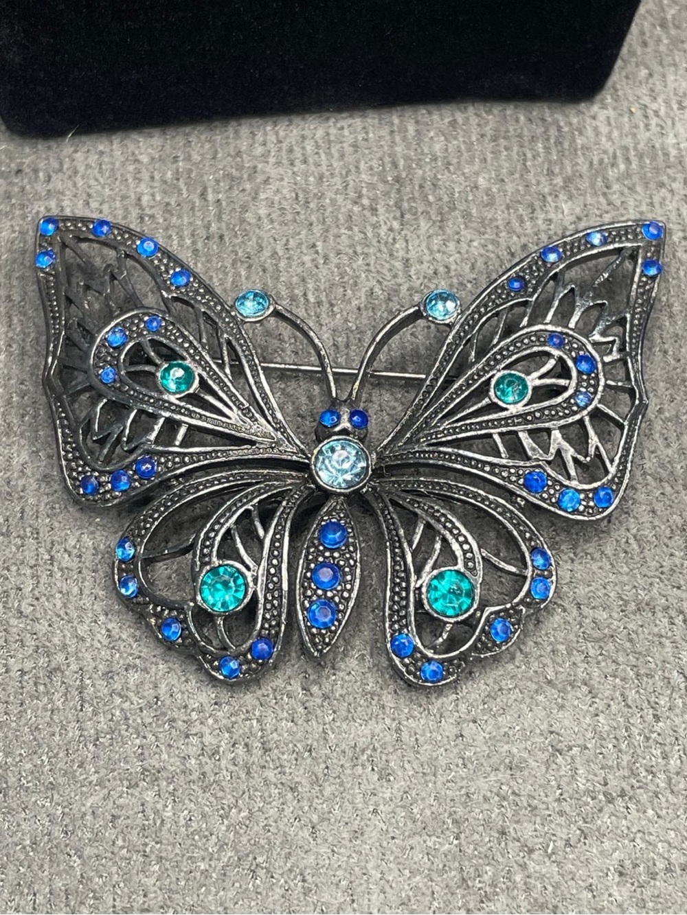 Beautifully Crafted Blue & Teal Crystal Butterfly Brooch